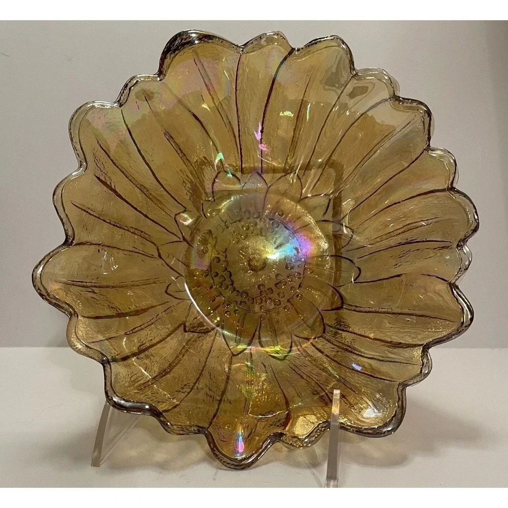 Vintage Indiana Glass Marigold Carnival Glass Sunflower Bowl.
